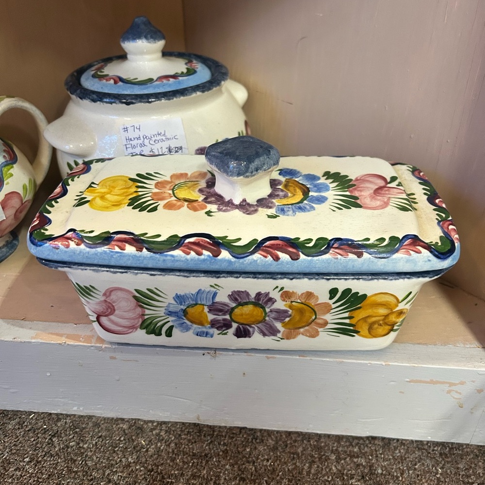 Floral Ceramic Butter Dish with Lid